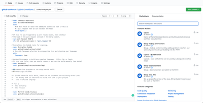 CodeQL Workflow setup screen